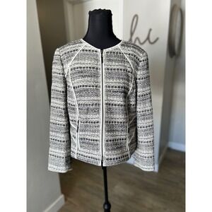 WORTH‎ NEW YORK Textured Tweed Collarless Zip Front Jacket Womens Size 12